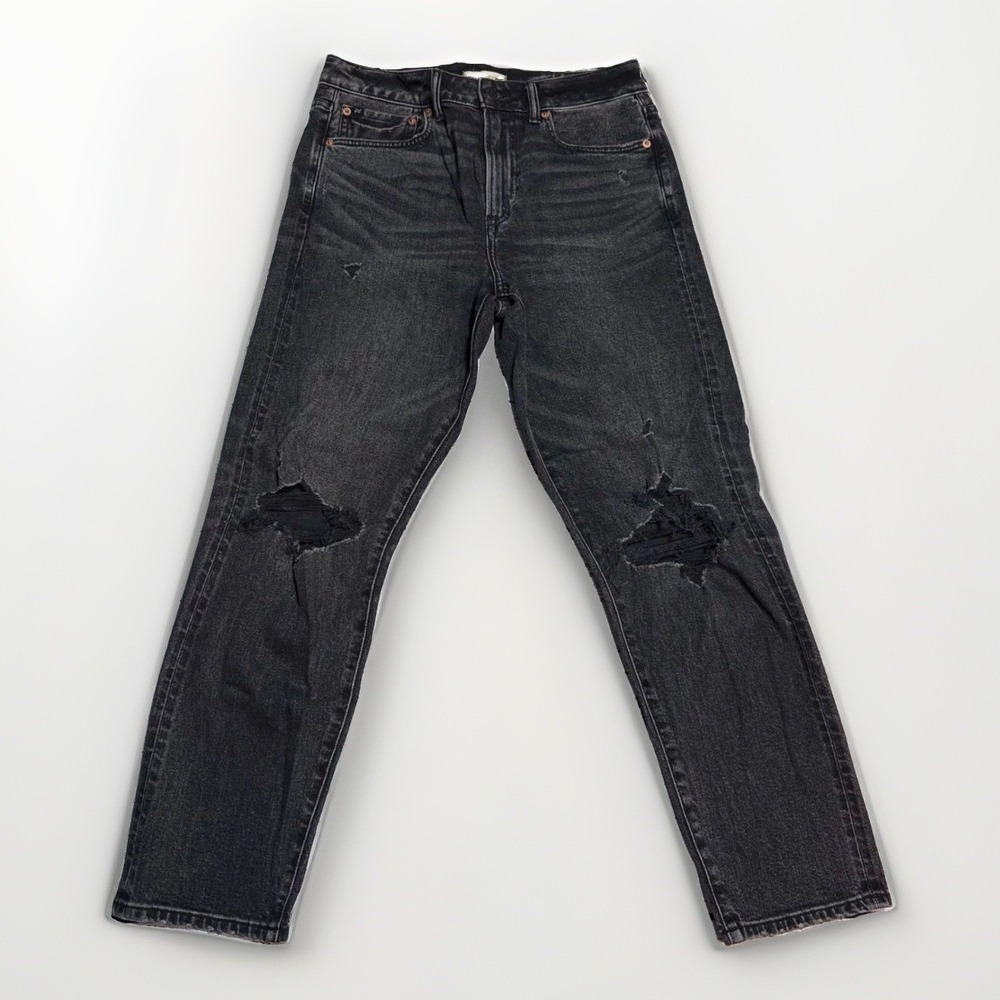 Madewell Mom Jean Size 8 Distressed High Rise Tapered Washed Black Cotton Denim